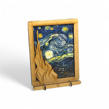 Afbeelding in Gallery-weergave laden, Vincent van Gogh Sterrennacht pop-up kaart van hout met 3D-effect – KOMONI Amsterdam