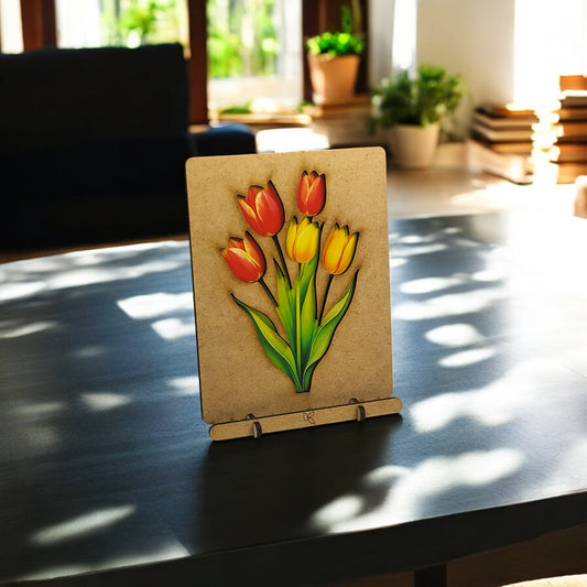 Tulpen Pop-up Kaart – Houten 3D Bloemenkaart