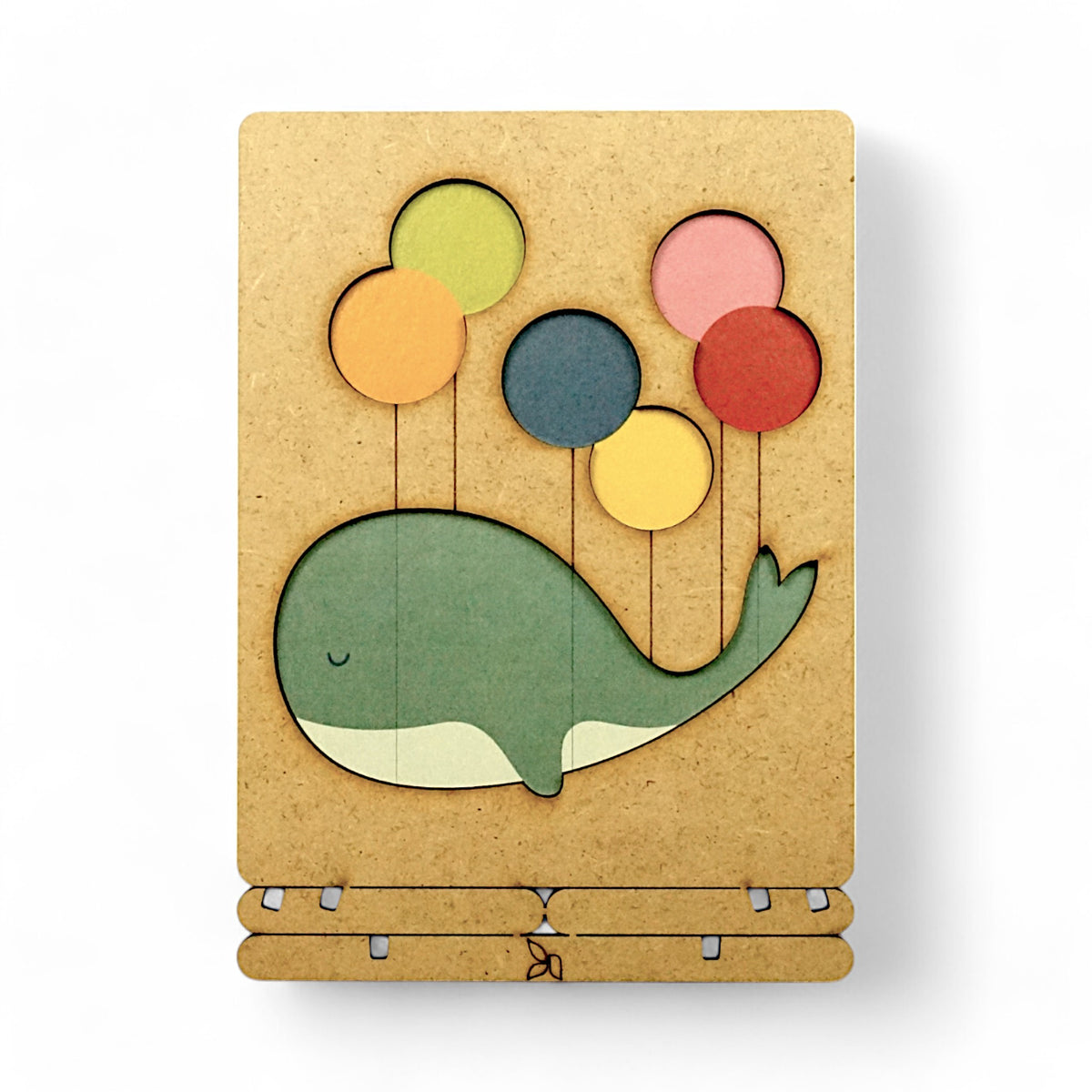 Walvis met Ballonnen – Houten Pop-up Kaart