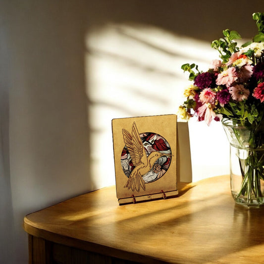 Kolibrie met Bloem – Houten Pop-up Kaart