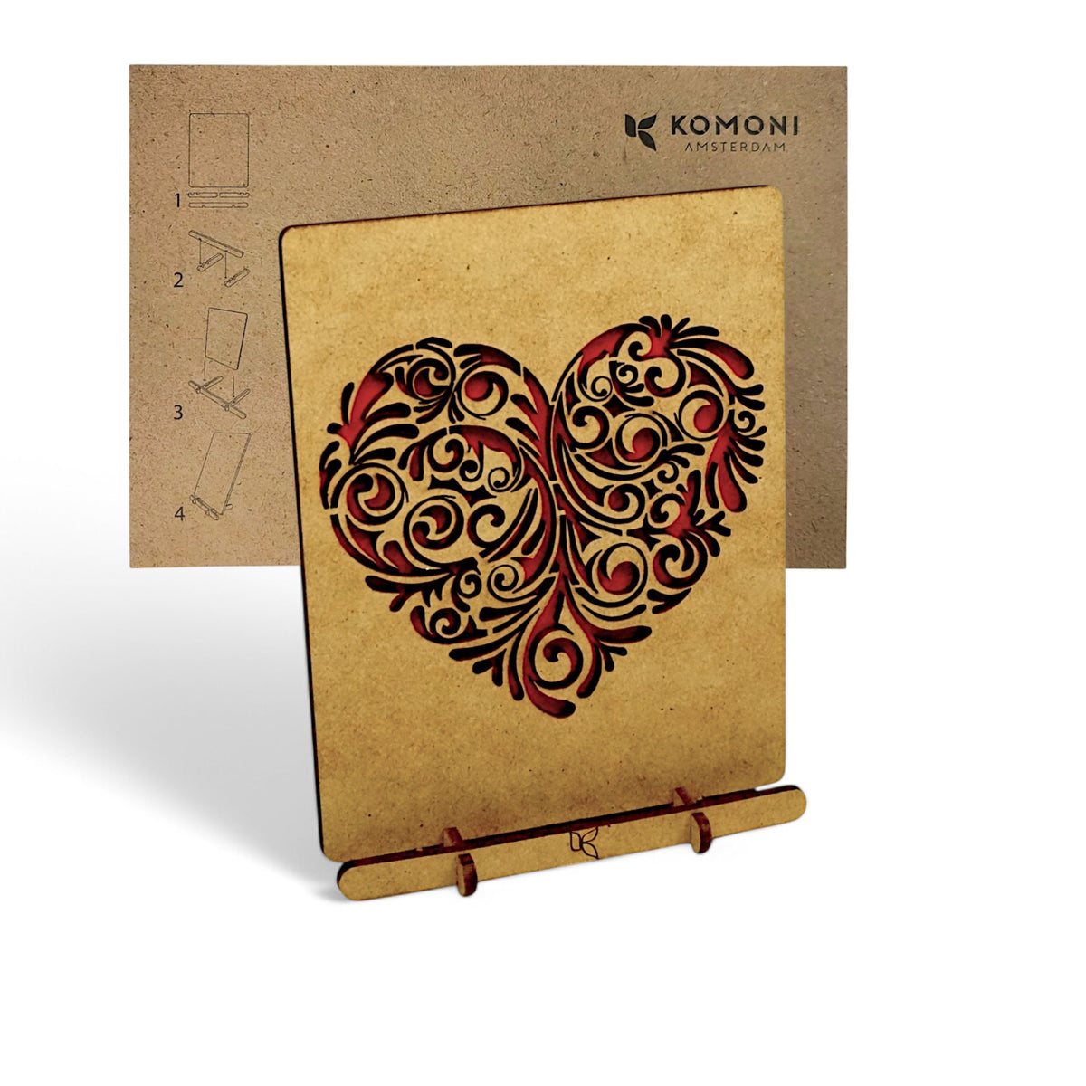 Rood Hart pop-up kaart van hout met 3D hartvorm – Komoni