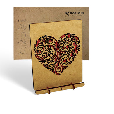 Rood Hart pop-up kaart van hout met 3D hartvorm – Komoni