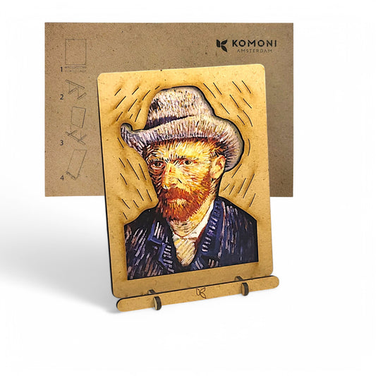 Vincent van Gogh zelfportret pop-up kaart van hout en papier includief envelop – Komoni