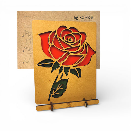 Rode Roos Pop-up Kaart – Romantische Houten 3D-kaart