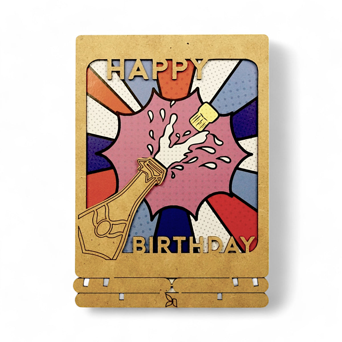 3D Happy B-Day kunstkaart van hout – vrolijke pop-up verjaardagskaart