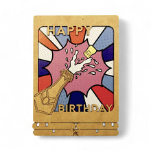 Afbeelding in Gallery-weergave laden, 3D Happy B-Day kunstkaart van hout – vrolijke pop-up verjaardagskaart
