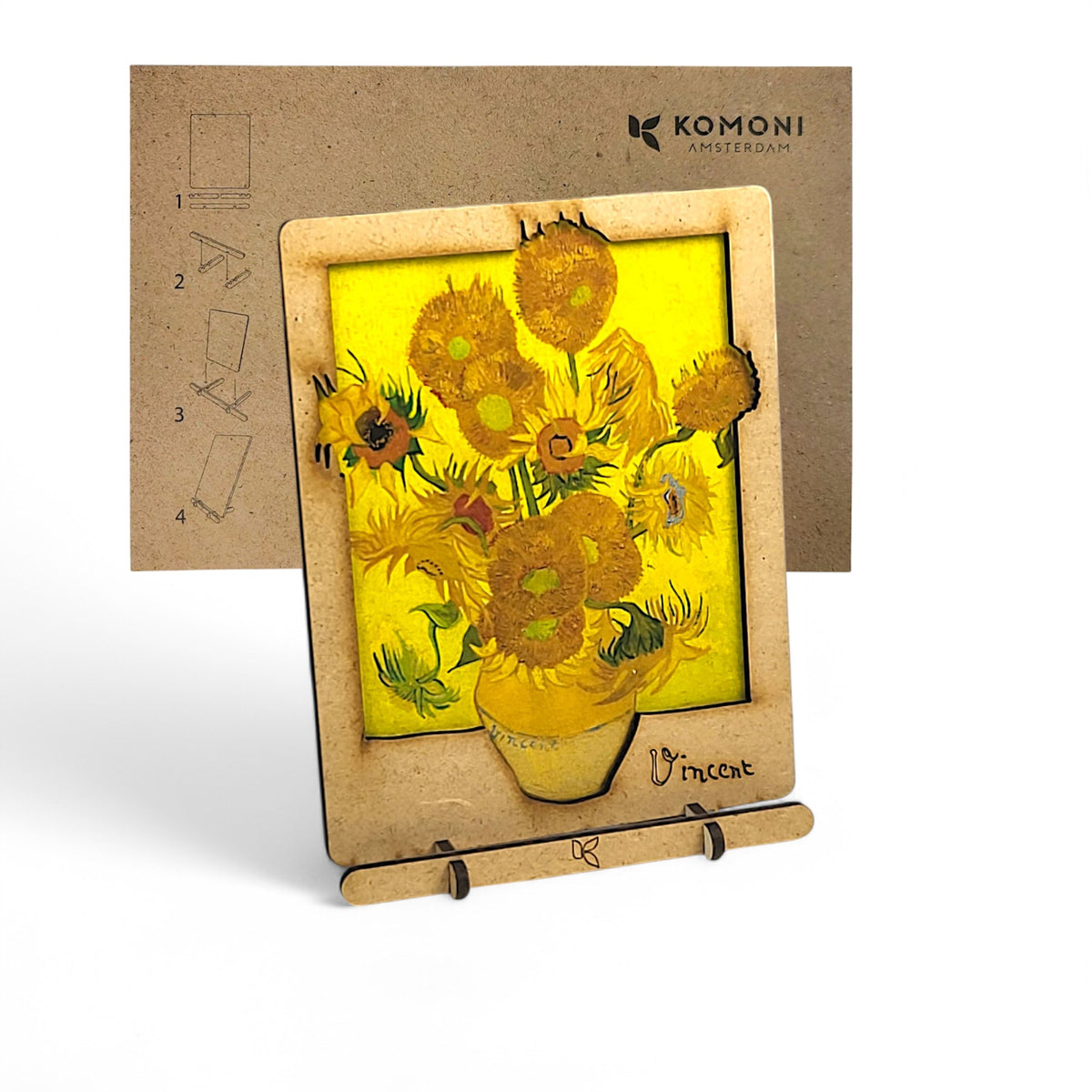Van Gogh Zonnebloemen pop-up kaart van hout met 3D effect – KOMONI Amsterdam inclusief enveloppe