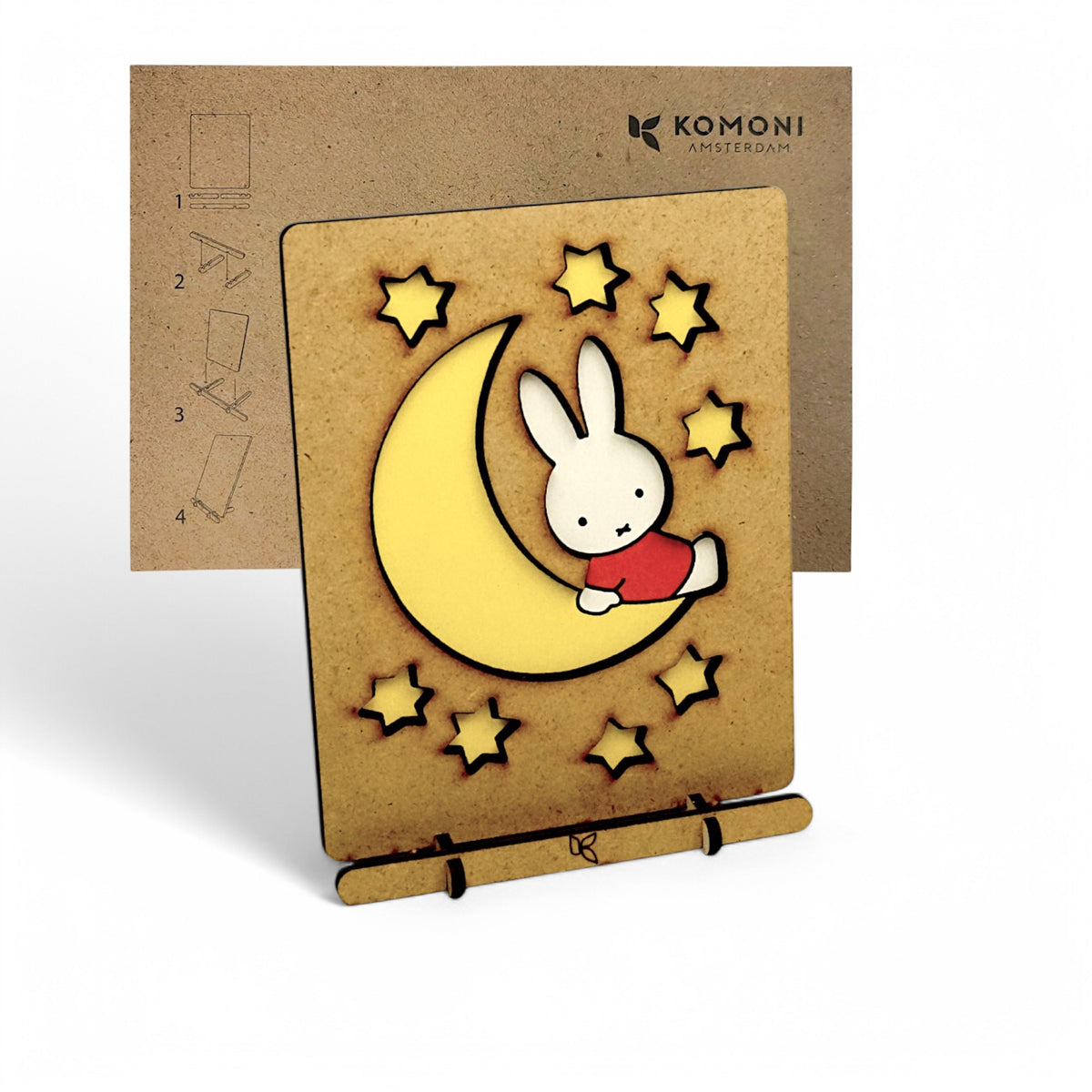 Miffy op de Maan pop-up kaart van hout – duurzame Nijntje kaart met envelop