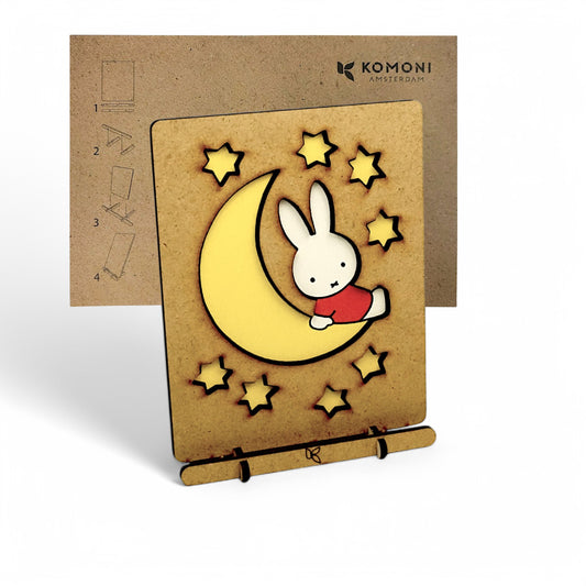 Miffy op de Maan pop-up kaart van hout – duurzame Nijntje kaart met envelop