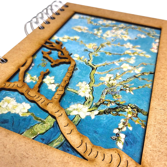 Van Gogh Almond Blossom notitieboek met houten kaft – ideaal voor schrijven en schetsen